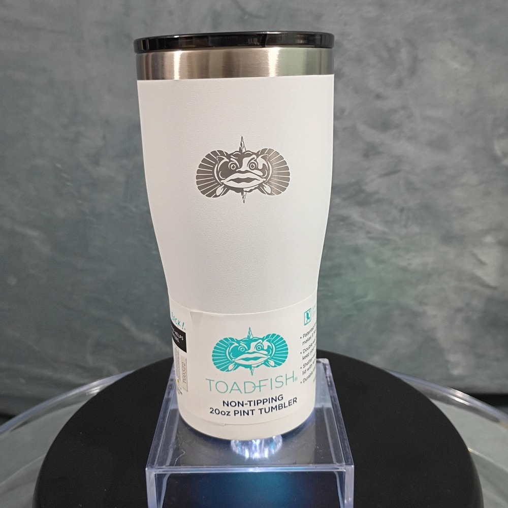 Toadfish Non-Tipping 20oz Pint Tumbler White Stainless Steel SmartGrip Cup Lid